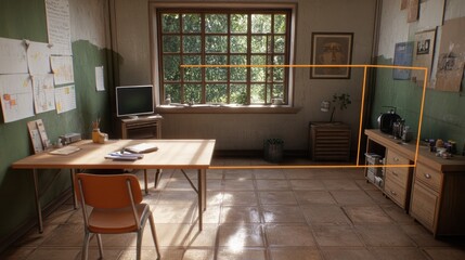Sunlit Room Office Workspace, Plants, Papers, Window