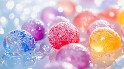 colorful, translucent spheres, possibly water beads or marbles, clustered together