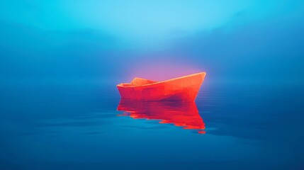 Illuminated Vessel of Financial Insight, a glowing ship symbolizing predictive analytics for financial success, set against a minimalist backdrop, exuding clarity and simplicity.