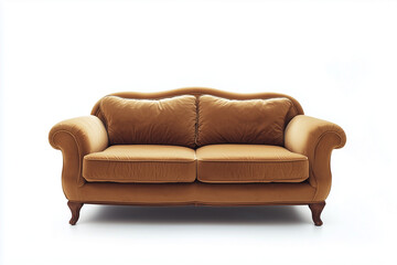 Fototapeta premium Selective focus minimal couch with cushion isolated on white background, Indoor sofa on white background, Comfy and cozy couch.