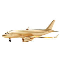 A gold plane 3d rendering is on a white background