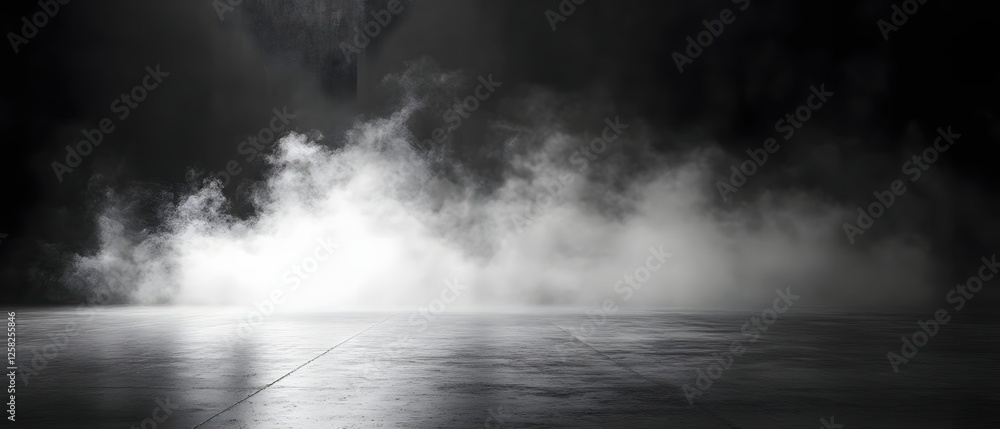 Poster dramatic studio background with fog and light on a dark concrete floor for product display