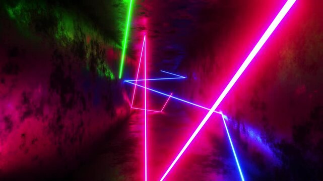Multicolored lasers moving in a rectangular tunnel. Infinitely looped animation