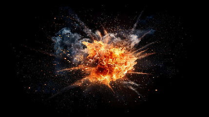 Fototapeta premium Fiery Orange Explosion with Gray Smoke Against Black Background