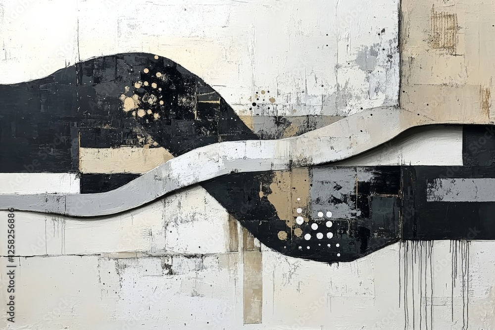 Poster contemporary abstract wall art featuring contrasting textures and monochromatic colors in dynamic wa