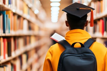 A student studying late in a university library to complete their bachelor degree coursework