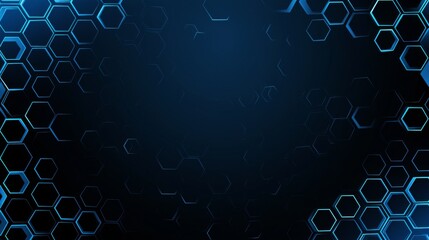Obraz premium Hexagonal grid on a Blue background, minimalist design banner template with white space for text. Suitable for futuristic and tech-oriented presentations, websites, and digital designs.