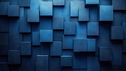 Blue Background with Triangular Patterns and Squares for Design Banner Template, Featuring Abstract Minimalist Wallpaper with Copy Space on Blue Background