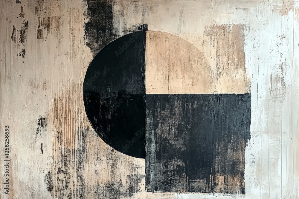 Poster Modern abstract artwork featuring geometric shapes with contrasting colors on a textured background in a contemporary setting