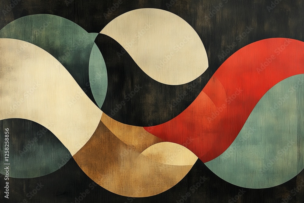 Poster abstract shapes and colors blend seamlessly in a modern artwork, showcasing fluidity and movement in