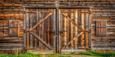 A weathered wooden barn door with diagonal bracing, framed by the rustic wood of a vintage building