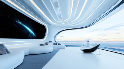 Futuristic home science station, holographic displays, 3D illustration