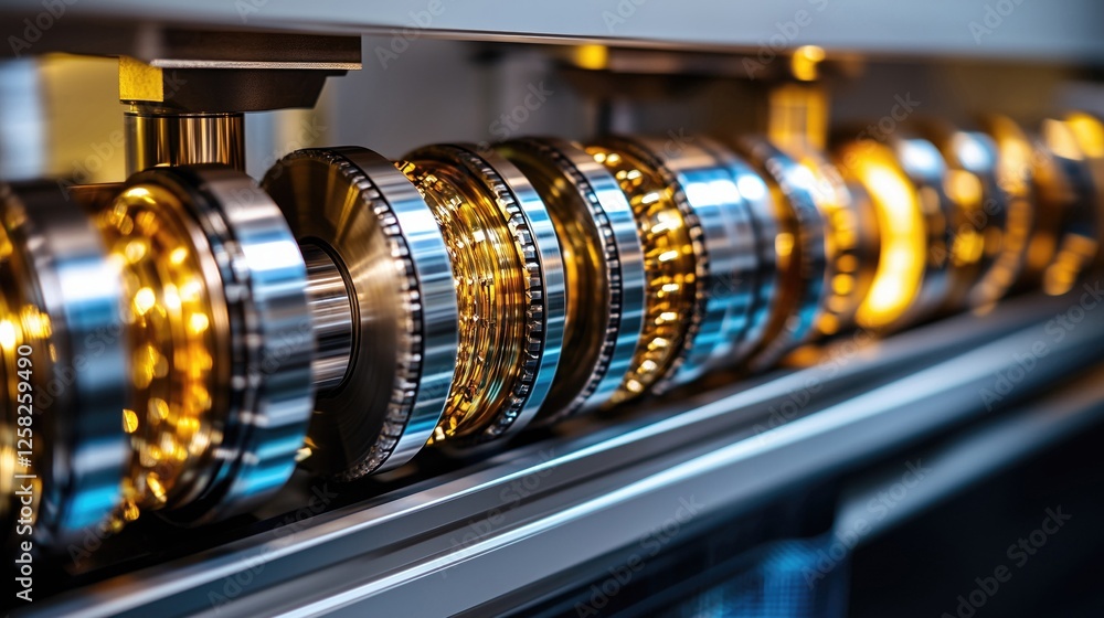 Poster a close-up view of intricate machinery showcasing precision gears and components, highlighting the b