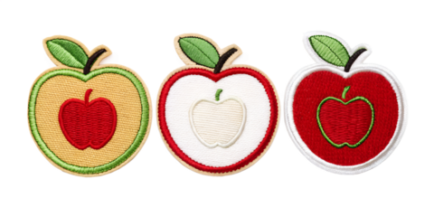 Apple Embroidered Patch Badge on White Background, Custom Apple Patch, Fruit Embroidery Design, Apple Icon Patch, PNG Transparent