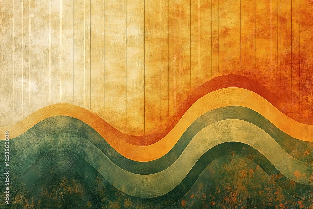 Poster vibrant abstract design showcasing warm and cool tones with flowing waves and textured background
