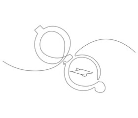 Continuous one line drawing of compass. Single line drawing illustration of navigate. Compass concept vector art. Doodle line illustration.