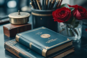 A vintage-style school reunion invitation with ornate typography and classic design