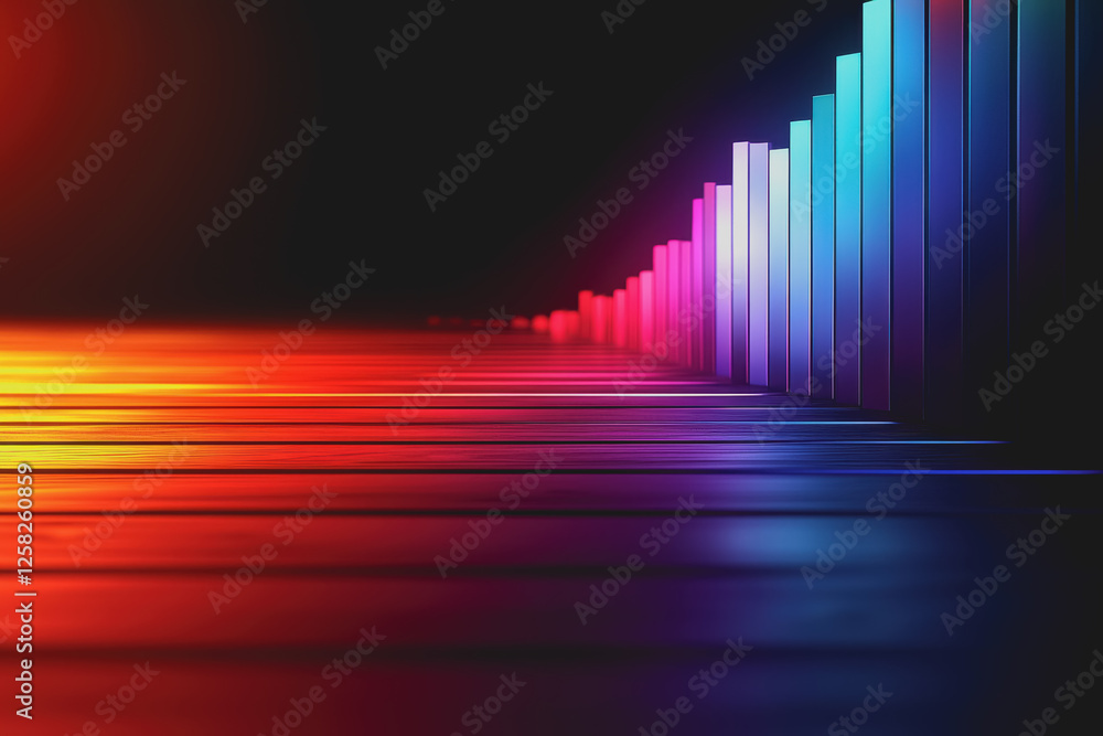 Poster row of colorful bars illuminated against a dark background in a creative art display