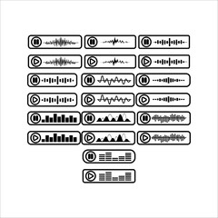 Obraz premium set of Icons of pause and play buttons with spectrum noise equalizer. Podcast sound wave line. Record music player. Mobile audio track. Social voicemail. Sound wave talk. Vector illustration
