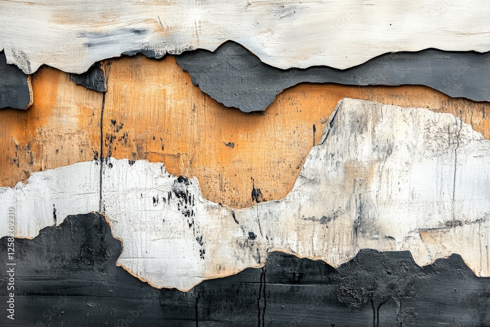 Poster abstract texture composition showcasing layers of paint in contrasting colors on a rough surface
