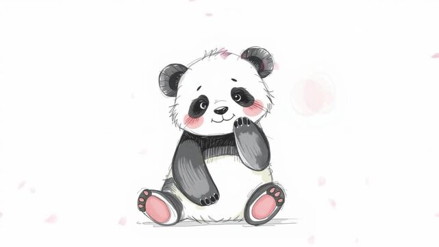 Cute panda smiling with rose petals background for social media mood