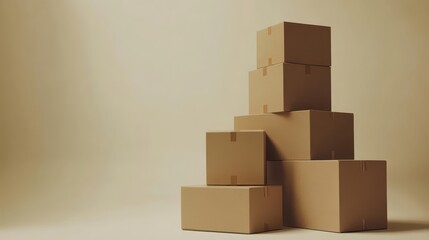 Fototapeta premium Neatly Stacked Brown Shipping Boxes in a Minimalist Setting with Soft Lighting and Clean Background for E-commerce or Packing Solutions