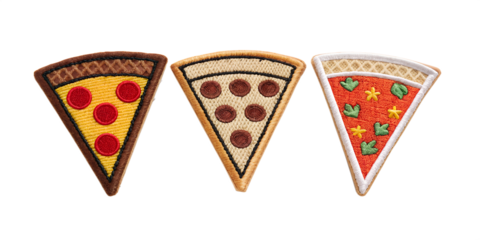 Pizza Slice Embroidered Patch Badge, Custom Pizza Design, Fun Patch, Food Embroidery Art, PNG Transparent