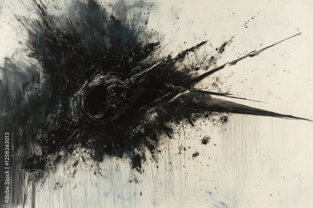 Poster abstract black artwork with dynamic elements and powerful energy displayed on a white background
