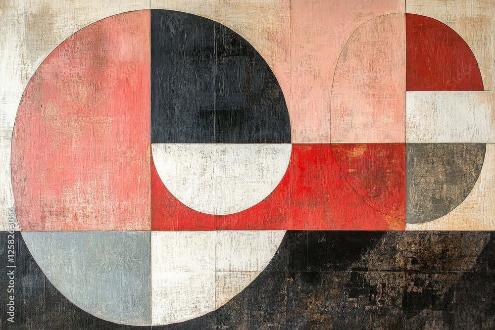 Poster modern abstract artwork with geometric shapes in a minimalistic style displayed on a wall