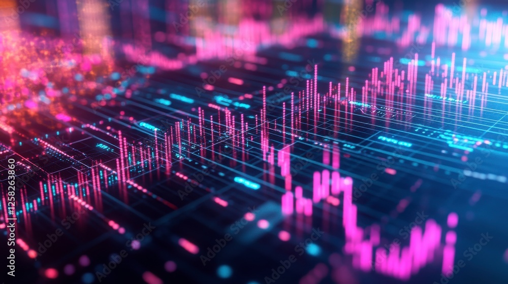 Aufkleber a vibrant digital visualization of data trends, featuring colorful graphs and lines on a dark backgr