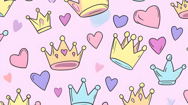 fondo con textura de patron de dibujos de corazones y coronas decoraciones infantiles para tarjeta o papel tapiz de ni&ntilde;as