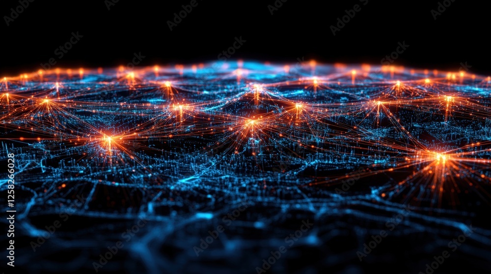Aufkleber network of glowing lights and big data connection technology in a cityscape with telecommunication e