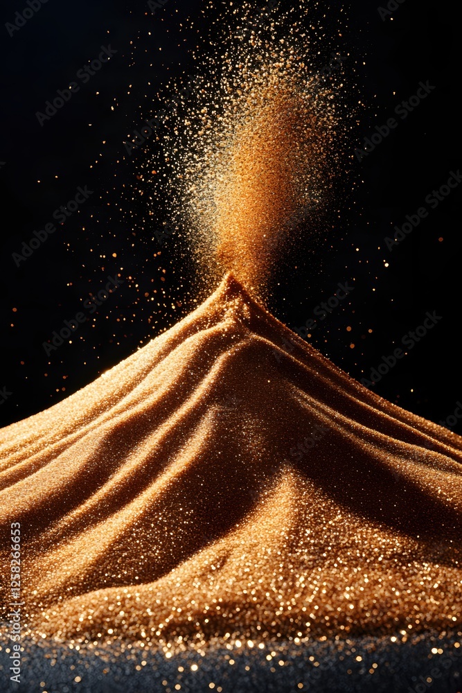 Poster golden sand cascade against dark background abstract texture and flowing particle design