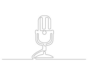 Continuous one line drawing of microphone. Single line drawing illustration of podcast microphone. Microphone concept vector art. Doodle line illustration.