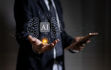 Biotechnology concept, development, AI, development, businessman showing technology icon