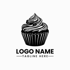 Cup cake vector logo icon silhouette Black silhouette of cupcake cupcake Icon, muffin logo illustration