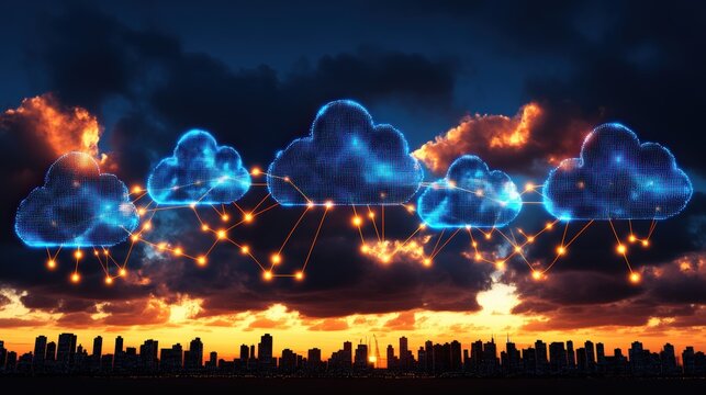 Cityscape with cloud computing and big data connection technology in urban environment