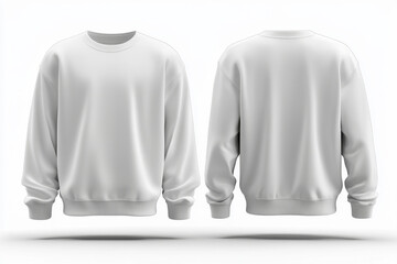 3d mocap rendering of a white blank monochrome sweatshirt front and back, isolated on a grey background