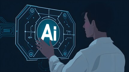 Mysterious Digital AI – Flat Design with Dark Tones