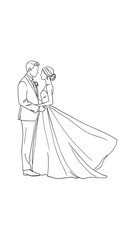 Obraz premium Romantic Bride and Groom Line Art in Elegant Wedding Pose