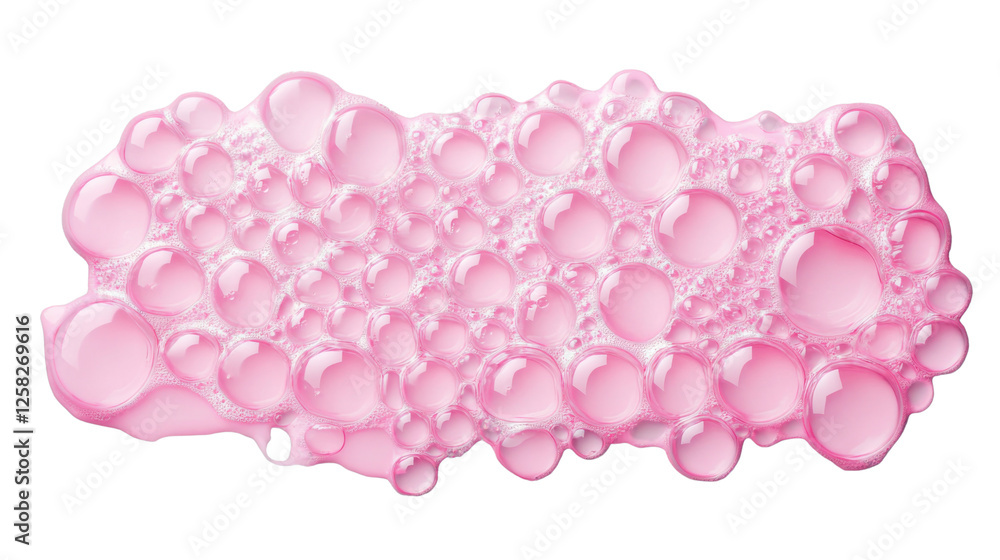Poster pink soap suds with bubbles creating a textured background on transparent background