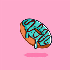 Dripping Mint Donut,  Donut mint chocolate flavor cartoon design vector illustration,  Melting mint flavor Doughnut 