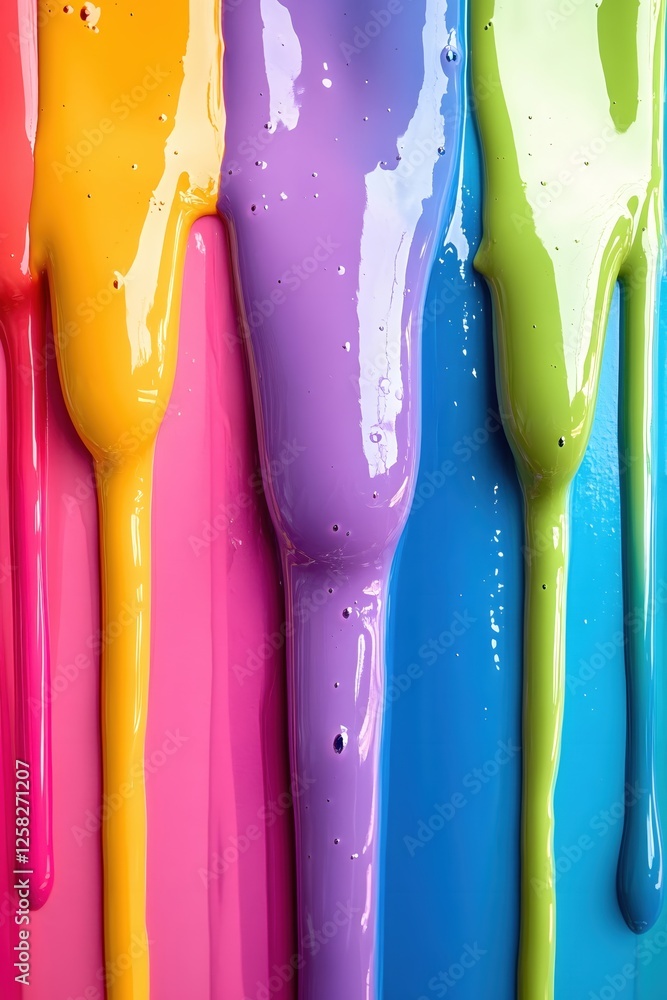 Poster vibrant paint drips in bold colors create a modern abstract background with glossy texture