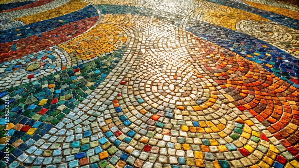 Poster vibrant circular mosaic tile pattern in warm and cool tones