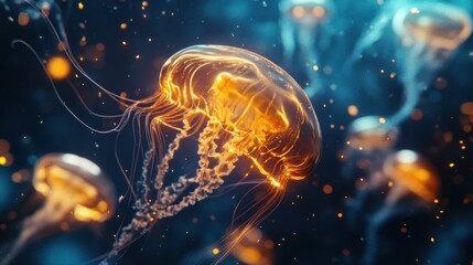 Glowing jellyfish underwater, ocean background, marine life, nature scene, screensaver