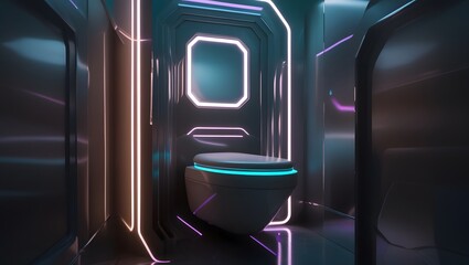 Modern Futuristic Toilet Design with Neon Lighting in a Stylish Bathroom