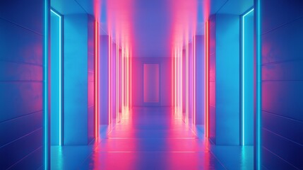 Neon Corridor, Futuristic, Empty Hallway,  RGB Lighting, Abstract, Design, Photorealistic, Virtual Space