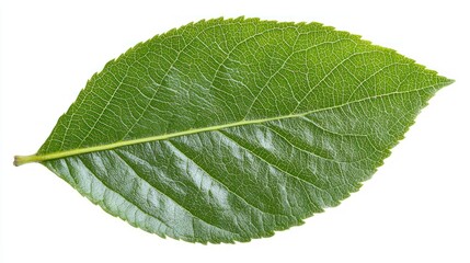 Obraz premium A close-up of a single green leaf with visible veins.