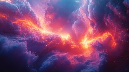 Fiery nebula cosmic cloudscape, interstellar background, digital art