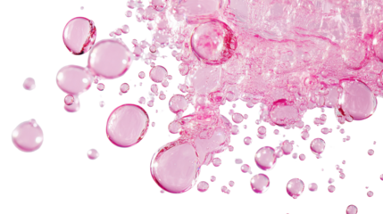 Pink bubbles floating on transparent background, ideal for layering